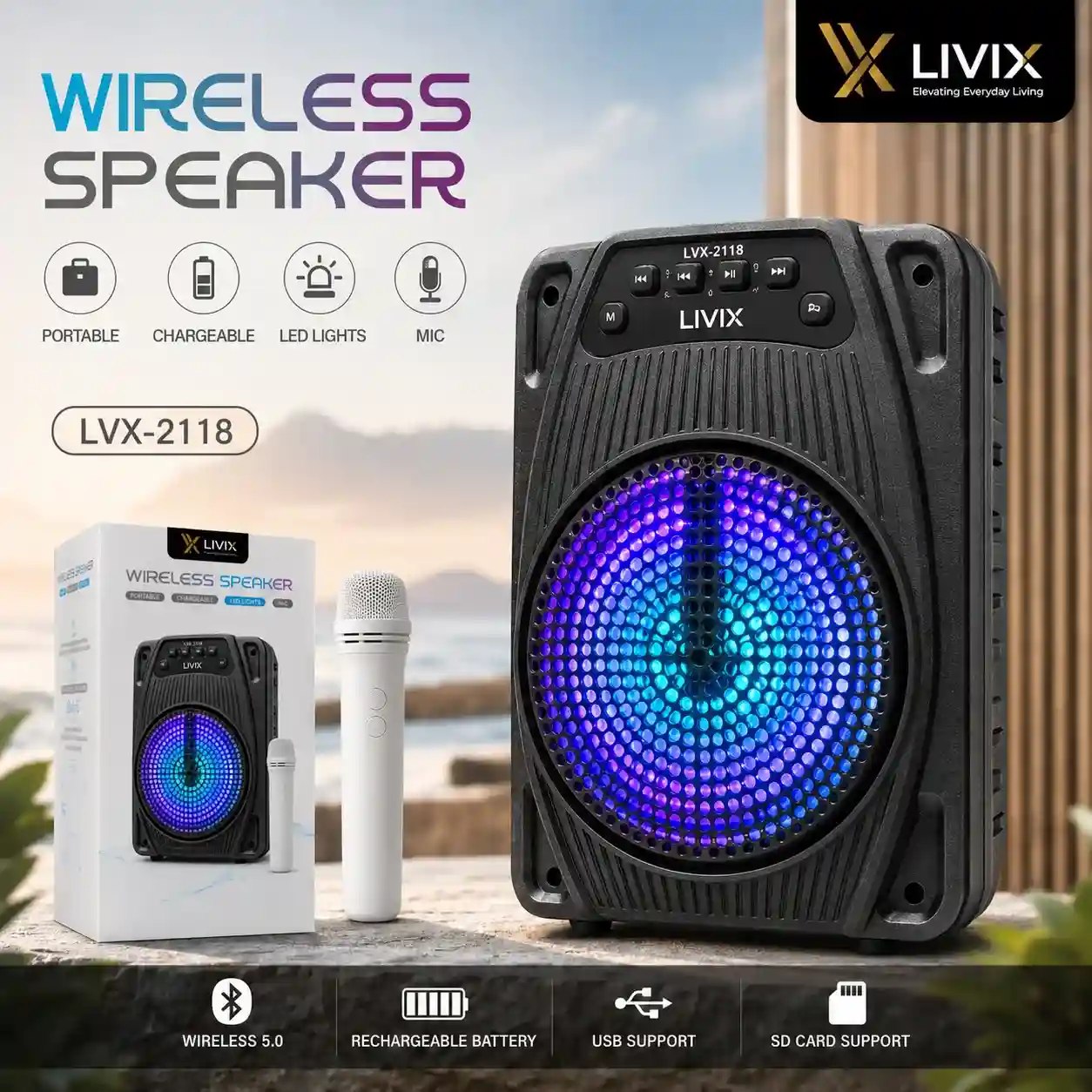 LVX-2118 Wireless Speaker with LED Lights
