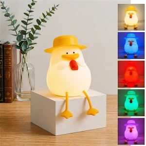Night Lamp Silicon White Yellow Cute Chicken Hat Shape Multicolor